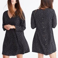 Madewell Star  Scatter Black Silk Button Up Dress Small HO259
