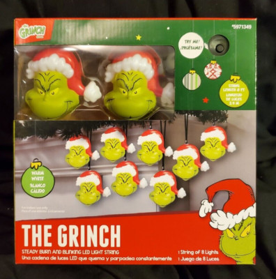 Grinch String Lights 8-Count 7-ft Twinkling White LED - Battery Opetated