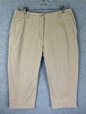LL Bean 16P Crop Chino Khaki Capris 100 Cotton 35 x 22 Wide Leg High Rise