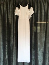H Halston 161968 Women's Cold Shoulder Maxi A-Line Ruffled Dress Ivory Sz. 4