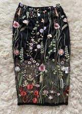Black embroidered mesh lines skirt sz S