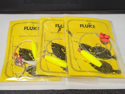 3 NJ Hand Tied HI-LO w/Spin, White Hair, YELLOW Float Fluke/Summer Flounder Rigs