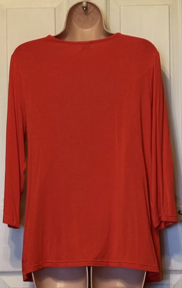 NEW! Stunning Orange Viyella Jersey Stretch Top with 3/4 Sleeves - Size L - Image 3 of 4
