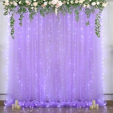Lavender Tulle Backdrop Curtain with Led Lights,10ftX8ft Sheer Backdrop Curtain