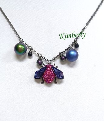 Swarovski Magnetized Necklace Insect Color Crystal Pearl Authentic