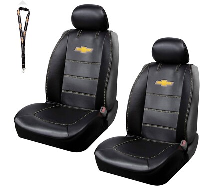 NEW CHEVY CAR TRUCK 2 FRONT SIDELESS SEAT COVERS & 1 ELITE KEY CHAIN LANYARD