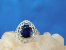 2.80 ct. Round Dark Blue Sapphire 1920's Style Filigree Sterling Silver Ring