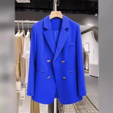 Women Suit Jacket Long Sleeves Double-breasted Blazer Coat Business British