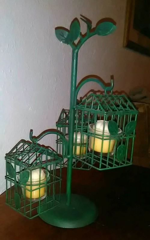 Candle Holder Metal Tabletop Birdcage Style Votive w/ Candles Included (New)