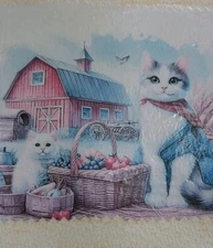 GAT Original Painting Mixed Media Kitten Cat picnic by Red Barn on Farm Gift Art
