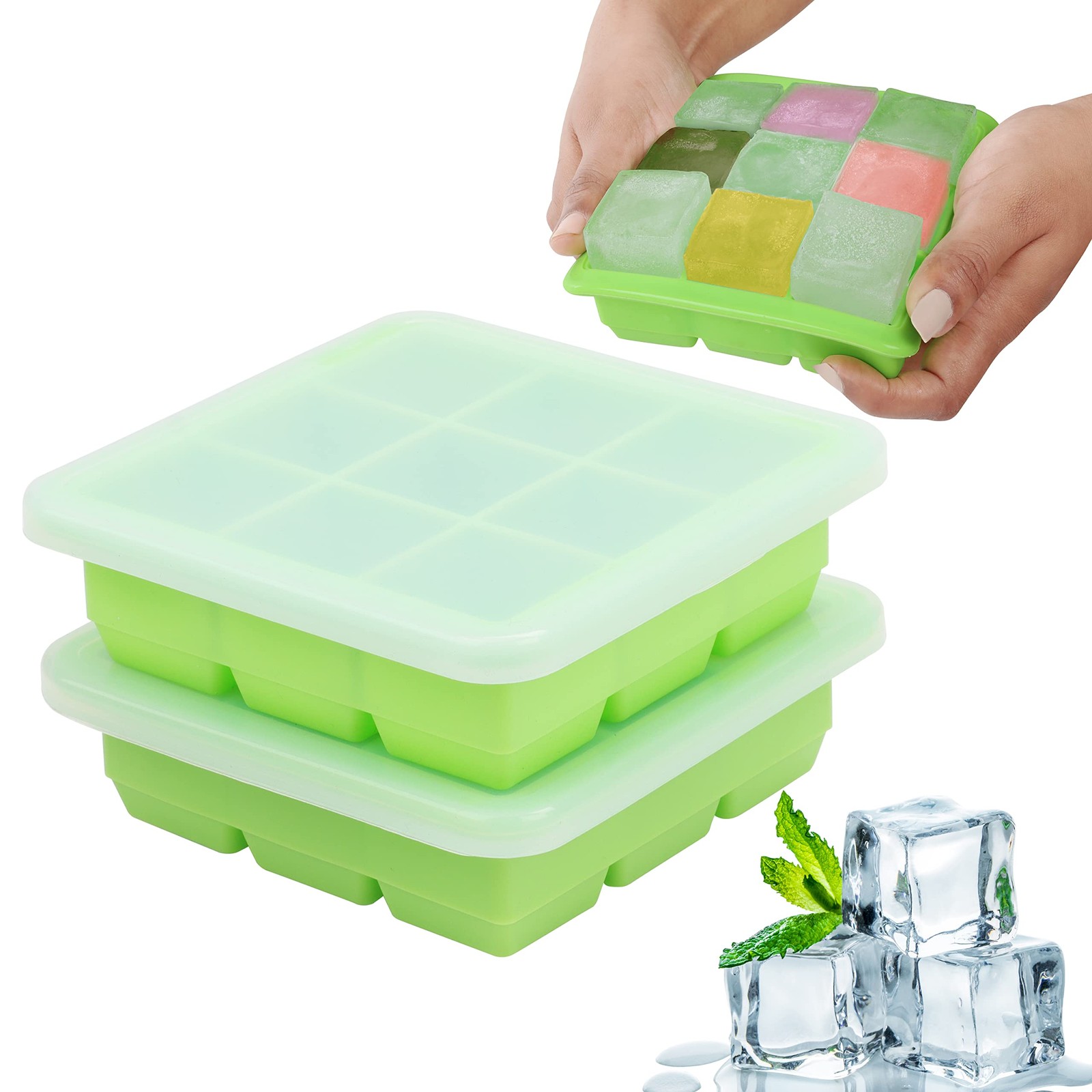 Belle Vous Pack de 2 Cubitera Silicona para Alimentos con Tapa Transparente para