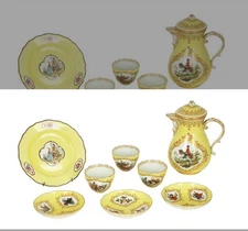 Rare 19th Century Meissen Yellow Ground Tea Set