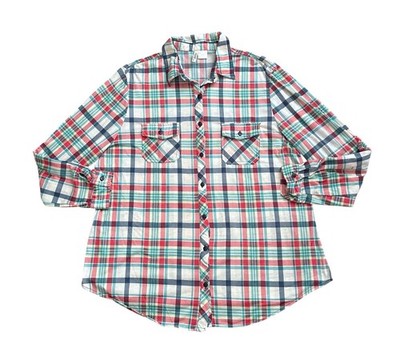Passport Plaid Button Up Shirt Womens Plus 2X Roll Tab Sleeve Pocket Lightweight
