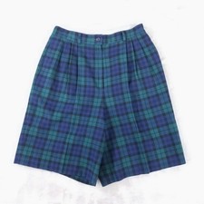 Vintage Pendleton Shorts Women 14 Black Watch Tartan Plaid Pleated Wool USA Made