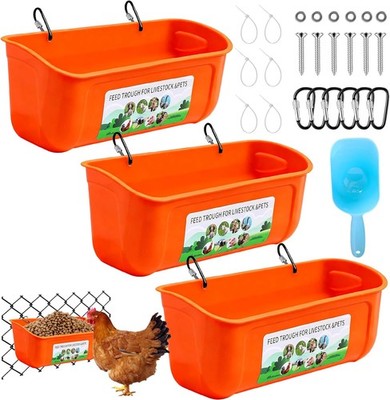 3 Pack Chicken Feeder Duck Feeder Supplies Hanging Fence Feed Trough W/ Clips US