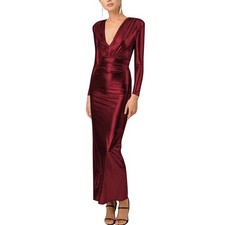 Elegant Metallic V-Neck Maxi Dress Bodycon Evening Gown Party Cocktail Dress