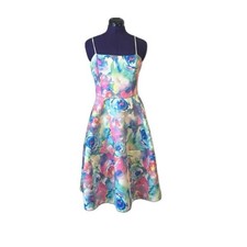 Colorful Watercolor Floral Short Sleeve Mini Dress Women’s Size Large