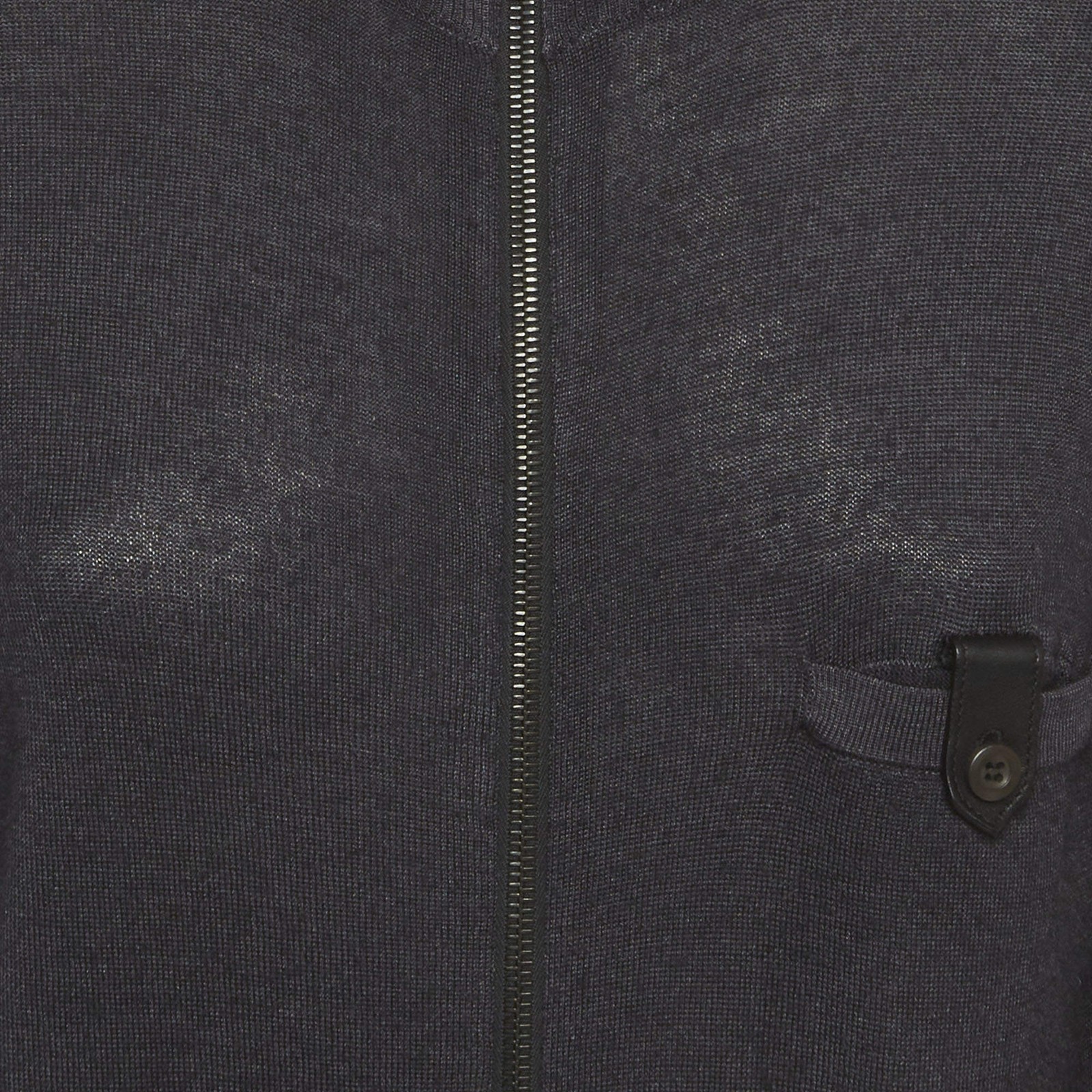 Prada Black Wool Silk Knit Leather Trim Jacket L thumbnail 3