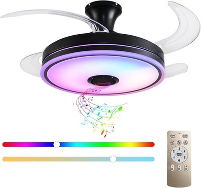 42'' Retractable Ceiling Fan with Lights, Smart Ceiling Fan Light with Bluetooth