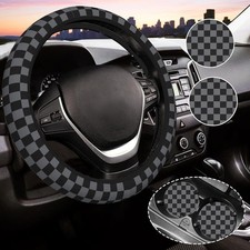 Dark Gray Checkered Steering Wheel Cover For Womenuniversal One Size Dark Gray