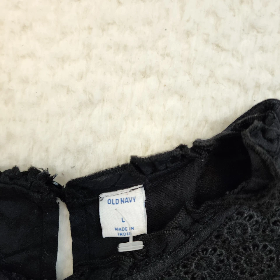 Camiseta sin mangas Babydoll Y2K azul marino antiguo babero encaje cuello L negra caprichosa gótica bruja Foto 4 de 4