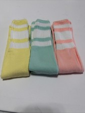 VTG 3 Pack Socks Women s 80s Yellow Peach Mint Stripe Acrylic Blend USA 17 .