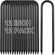 12 Inch Trampoline Stakes Heavy Duty Anchors U Hook Galvanized Steel 12 Pack Bla
