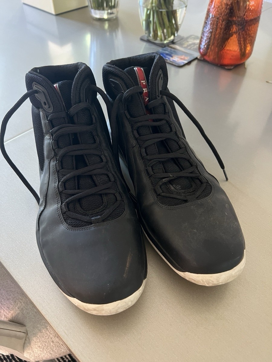 Prada America's Cup High-Top Sneakers (Black/Red Line) – Men's US