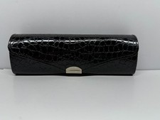 Eyeglass Case Black Synthetic Embossed Leather Snap Closure 6" x 2 1/2" x 1"