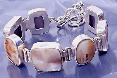 Vintage Sterling Silver Shell Toggle Clasp Link Bracelet 7''