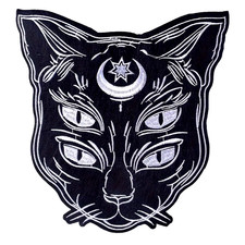 1 pcs Large Gothic Black Moon Cat Embroidery iron on Patch 4 1/4 x 3 3/4 inch