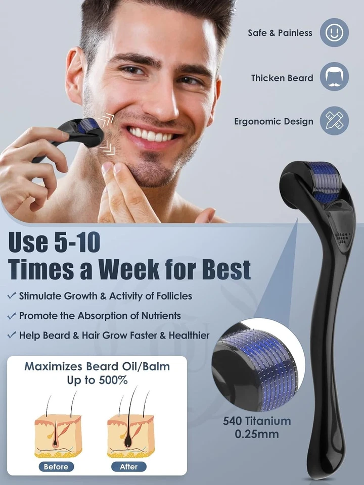 Bartwuchsmittel Wachstum Set Bartwuchs Bartroller Beard Bartöl Bart Growth Kit - Bild 2 von 4