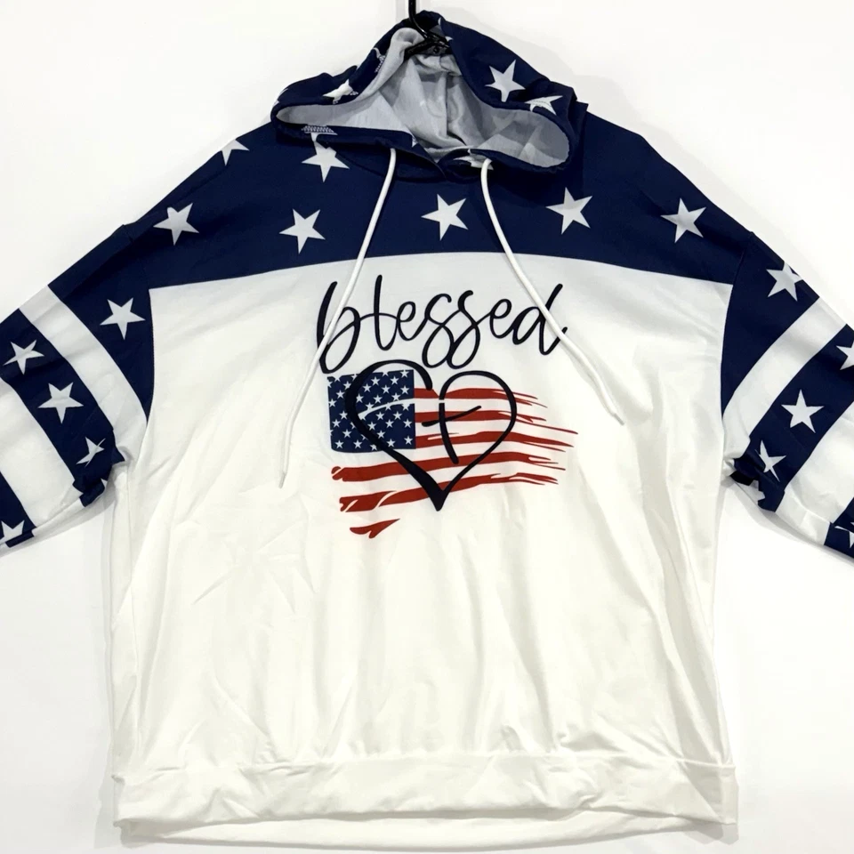  Sudadera con Capucha Blessed Patriotic - Estrellas Rayas Cruz Hombre’s XL  Foto 2 de 4