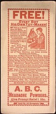 c1900s A.B.C. Headache Powders Toy Boat Premium Print Ad Box Insert