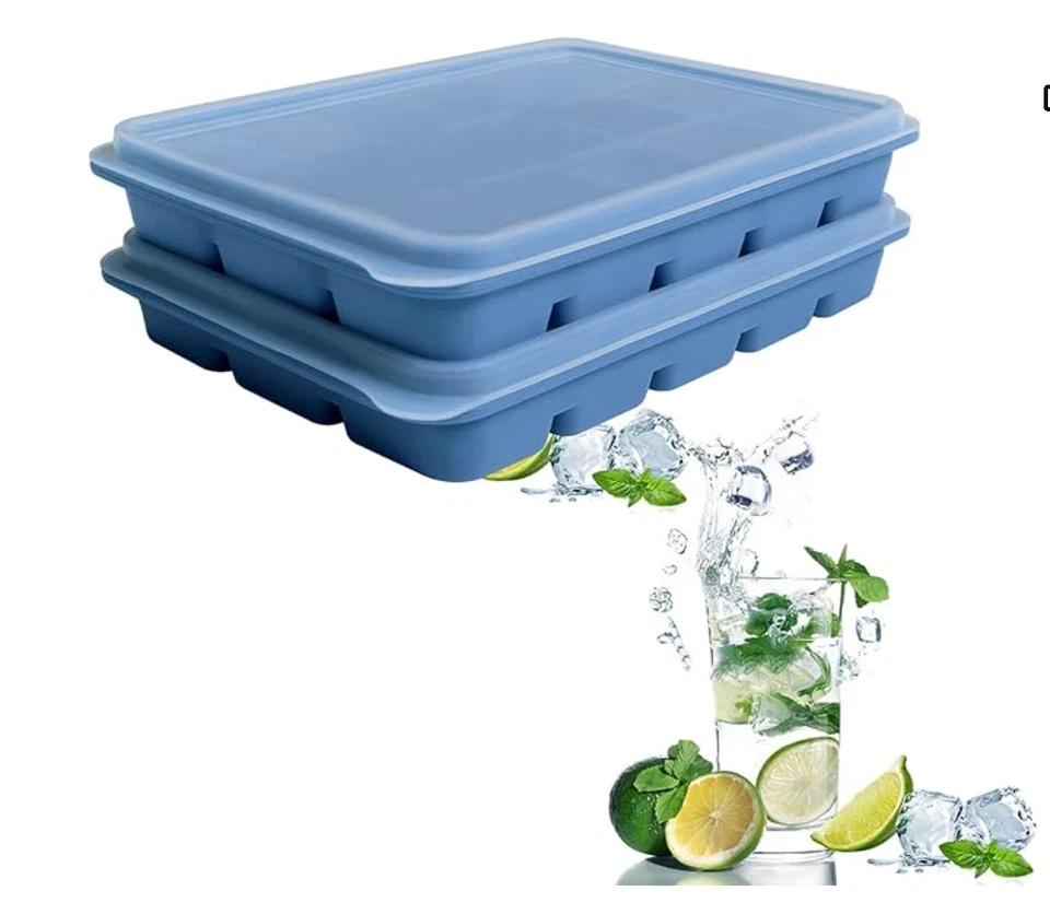 2-Pack Silicone Ice Cube Trays with Lids – Easy Release & Stackable - Image 2 of 4