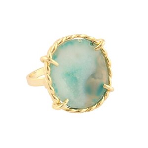 Authentic Colorful Natural Geode Druzy Gold Plated Statement Adjustable Rings For Her