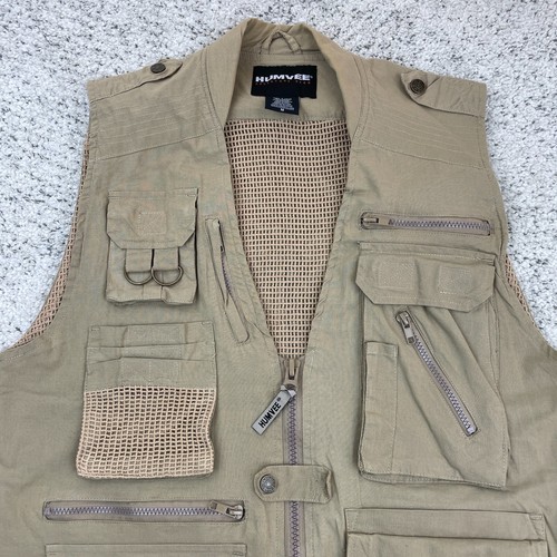 Humvee Vest Mens Medium Safari Hunting Hummer Photojournalist Canvas Jacket EUC - Picture 4 of 9