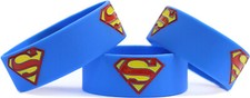 Three 3 of Super Man Wristbands - Superman Silicone Bracelets Wide Blue Bands