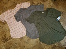 New Womens Mote Shirt V-Neck Pocket Tee Pink Gray Green Short Sleeve S M L 2XL