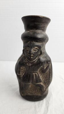 Aztec/Mayan Hand Carved Native Image Clay Vase - 7 3/4 in, ca 1800, Black