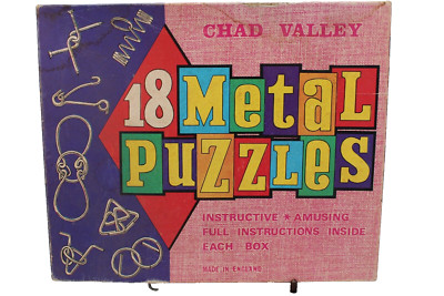 Vintage 1960's Chad Valley Made in England 18 Metal Puzzles w/Instructions w/Box