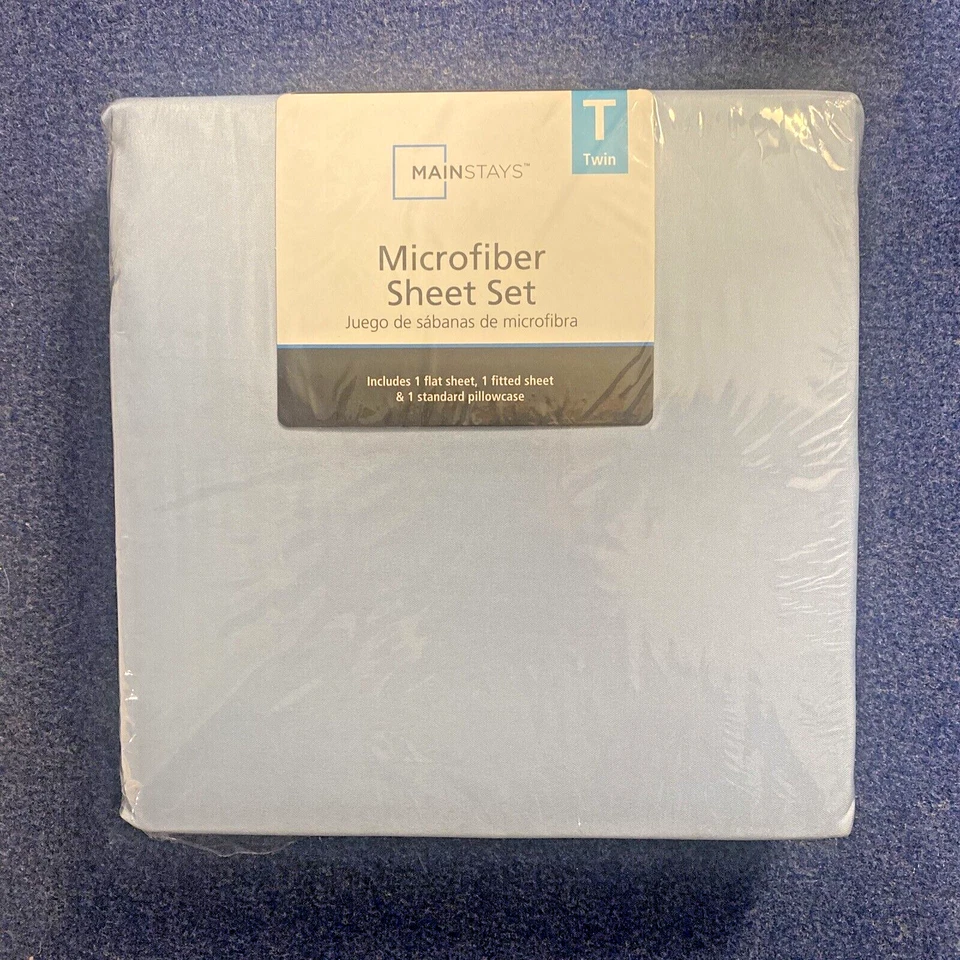 Lençol de microfibra Mainstays Twin azul 3 peças conjunto de fronha plana ajustada - NOVO  - Imagem 2 de 3