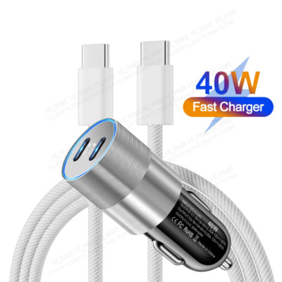 PD Fast 40W Car Charger Type C Adapter USB C Cable For iPhone 16 15 Pro Max iPod