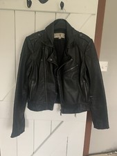 Firetrap 100% Genuine Black Leather Ava Biker Jacket - Size Medium