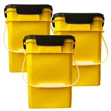  4 Gallon Yellow Square Food Grade Bucket Pail with Lid ( Pack of 3)