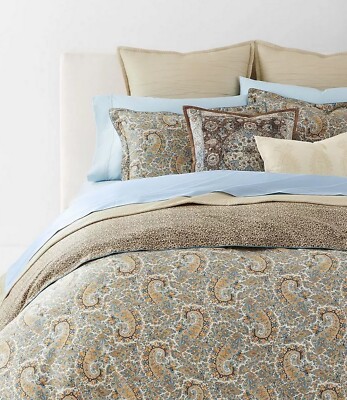 RALPH LAUREN Riley Paisley Duvet Cover 3 Pc Set King Clay Tan Cotton Sateen $385