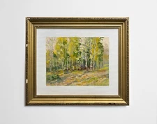Oil painting Birch grove Ukrainian painter Fiberboard Framed original landscape
