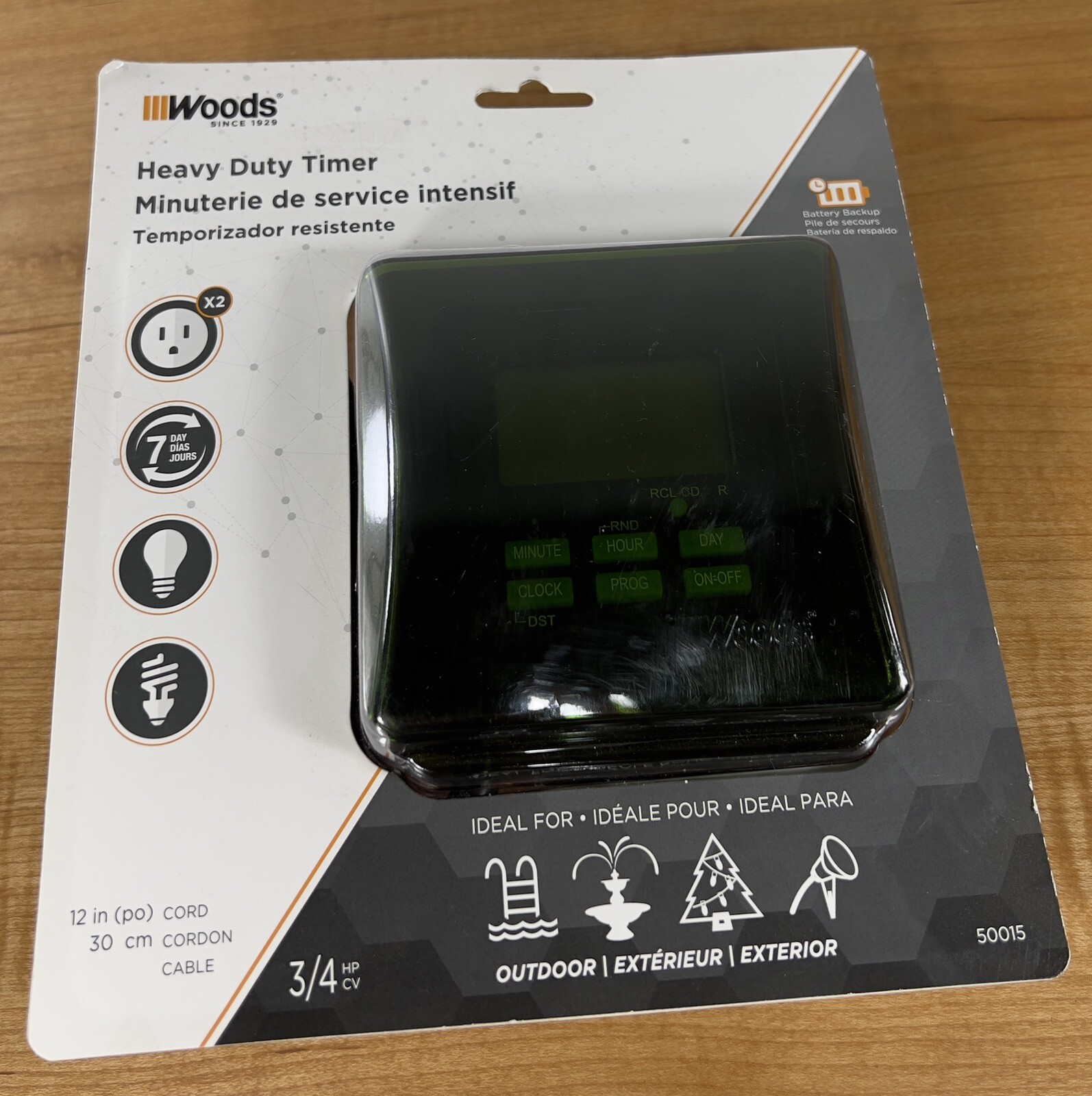 Woods 50015 Outdoor Heavy Duty Digital Plugin Timer 2 Grounded Outlet