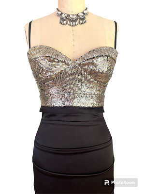rubber ducky dress sequin Strapless sequin heart shape cowl drape bodice high side slit dress MEDIUM / RED