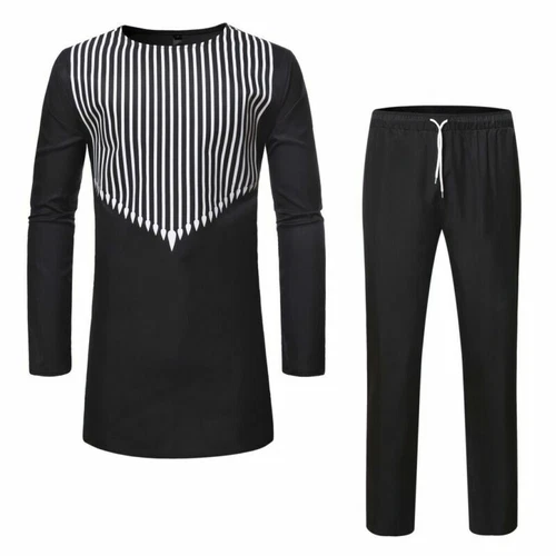 2 pezzi tuta uomo africana dashiki camicia con pantaloni set pantaloni superiori - Foto 4 di 16